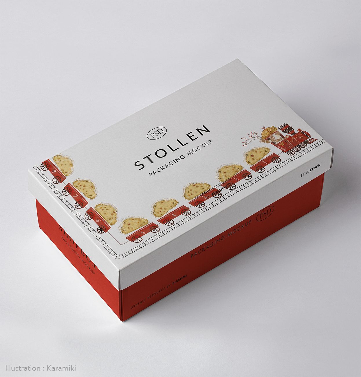 シュトレンを運ぶ羊と汽車のイラスト