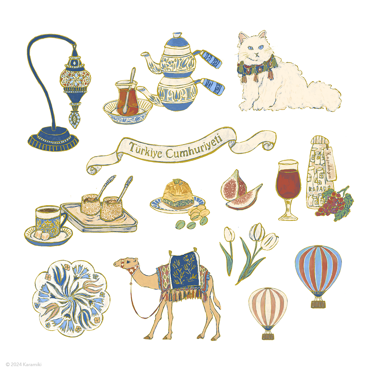 トルコ、トルコ文化、猫、ラクダ、チャイダンルック、チューリップグラス