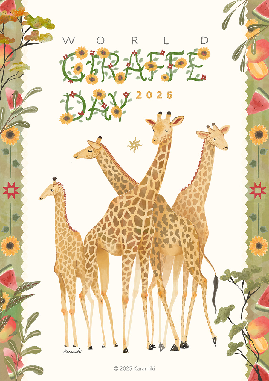 世界キリンの日イラスト、キタキリン、ミナミキリン、マサイキリン、アミメキリン